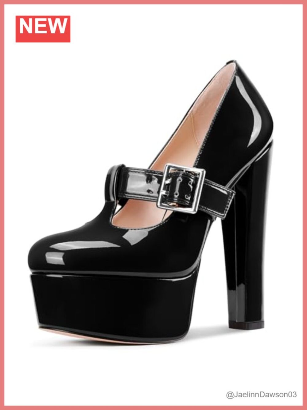 5.9-Inch Platform Mary Jane Pumps Chunky Block Heels with T-Strap Round Toe